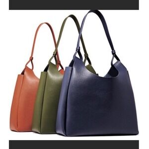 Neiman Marcus Leather Shoulder Bag Tote Hobo Purse Navy Blue‎